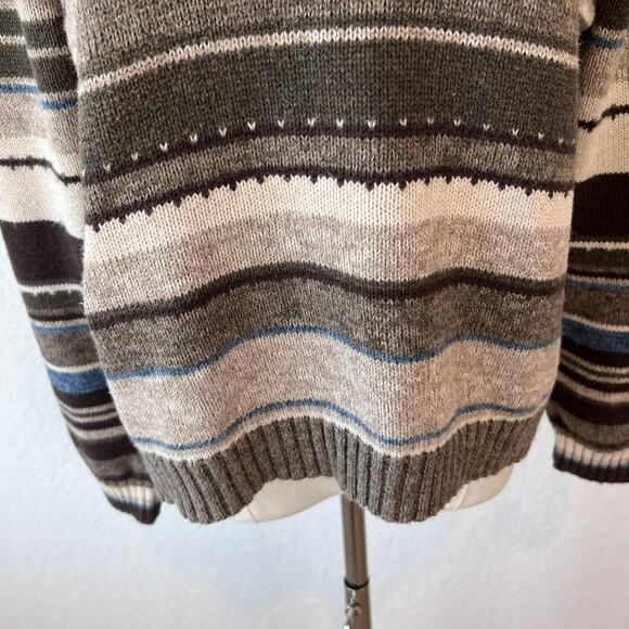 Vintage 90s Y2K Grunge Striped Turtleneck Sweater size Large Green Brown - Picture 8 of 9